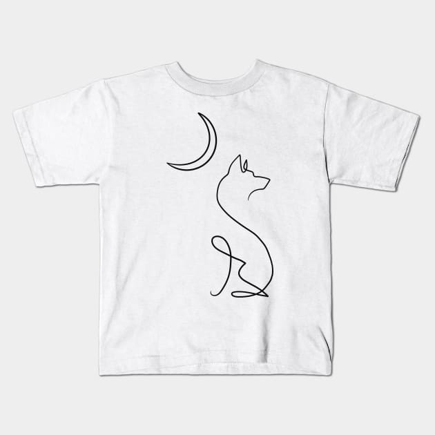 Moon wolf Kids T-Shirt by One line one love